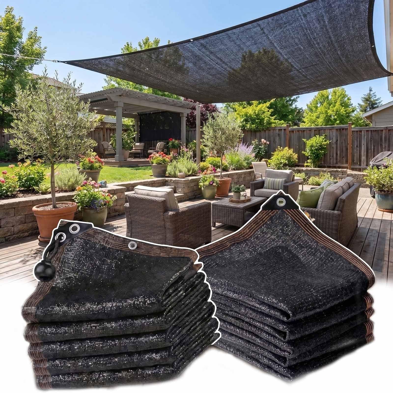 Filet d'ombrage avec oeillets 2x9.5m noir en tissu HDPE anti-UV pour bâche de serre et terrasse