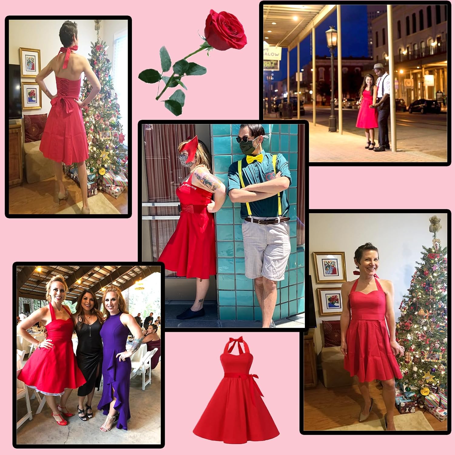 Topdress Women'sVintage Polka Audrey Dress 1950s Halter Retro Cocktail Dress - Image 4