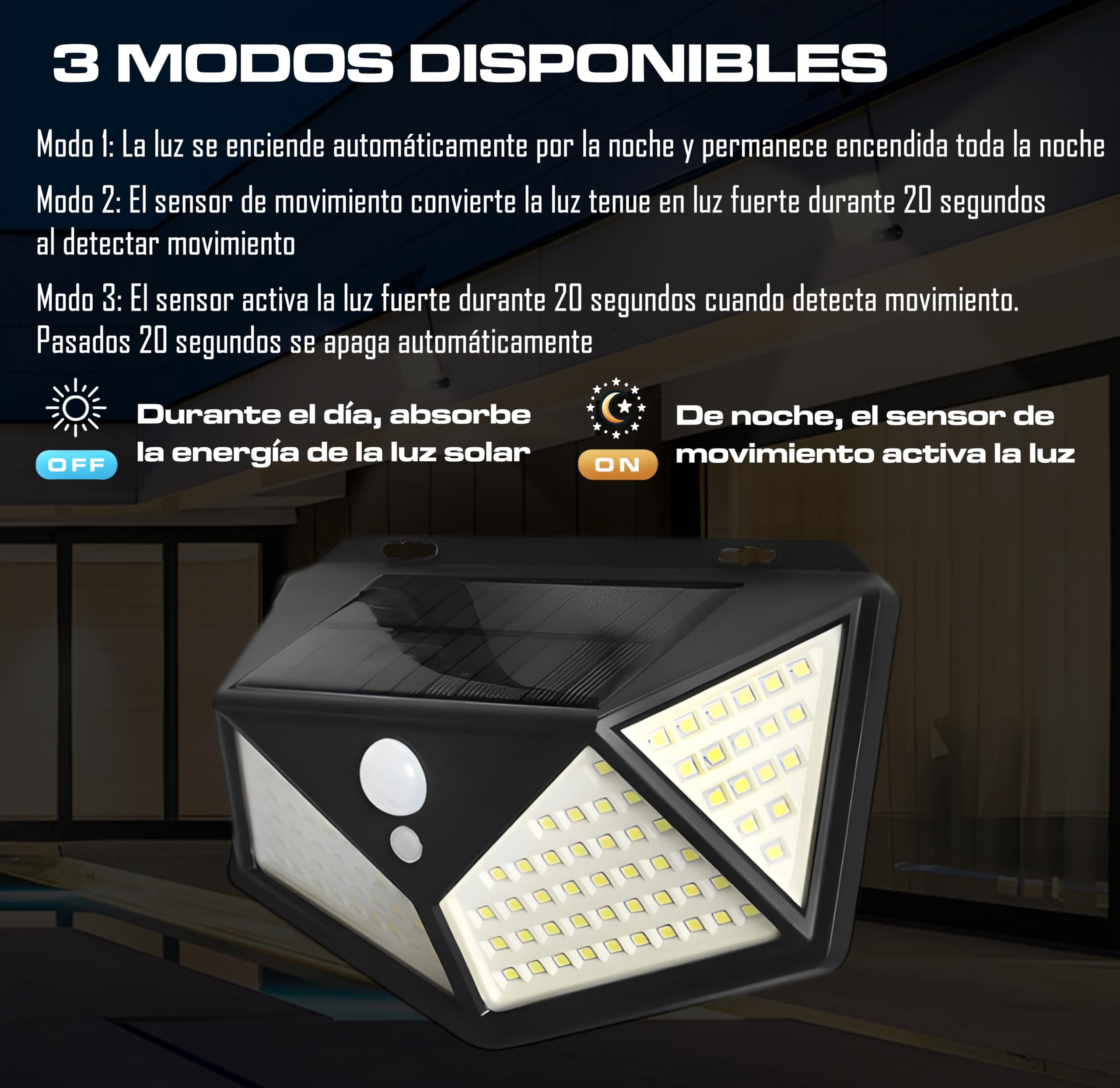 Focos LED Solares Exterior con Sensor de Movimiento, Luz Solar Potente para Jardín, Terraza o Fachada (Pack 6)