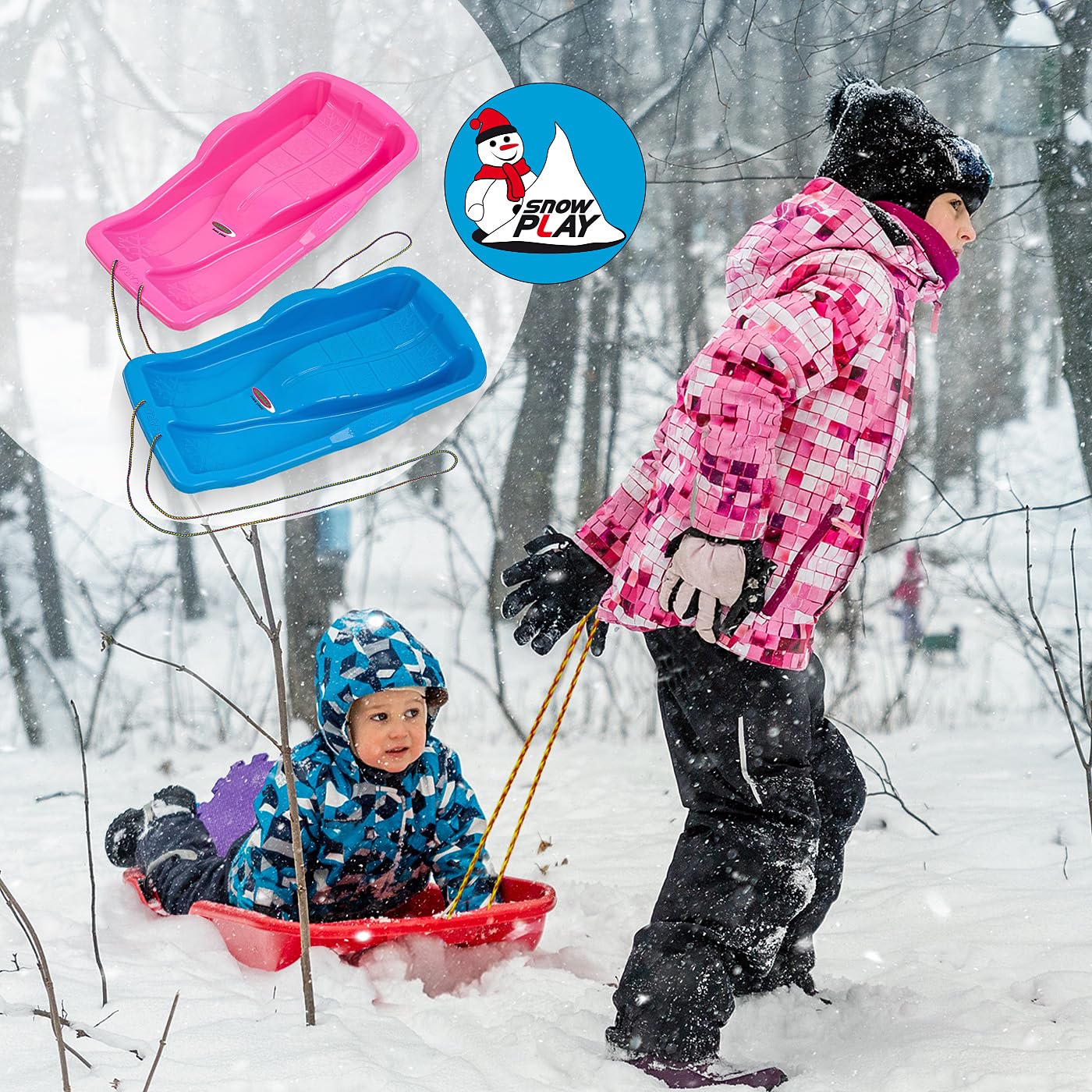JAMARA 461127 Snow Play Bob Karol 80 cm en Plastique, Corde à Tirer, Poids léger, Moins de 1 kg, Construction aérodynamique, Rose