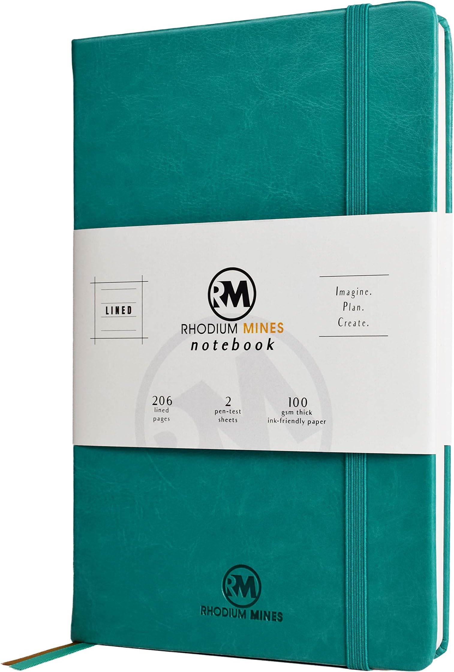 Rhodium Mines A5 Notebook, Lined, (20.8cm x 13.1cm), Hardback | Premium 100gsm Thick Ivory Paper, Classic Ruled Writing Journal, Hardcover, PU Leather, (TURQUOISE)