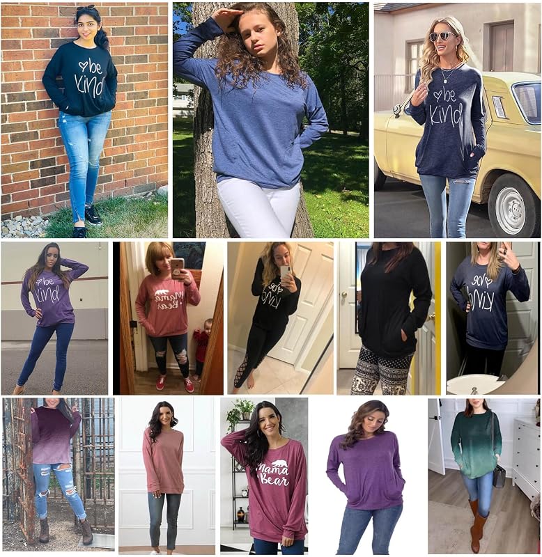 ONLYSHE Womens Crewneck Sweatshirt Casual Cute Long Sleeve Fall Tops T Shirt with Pockets image 2