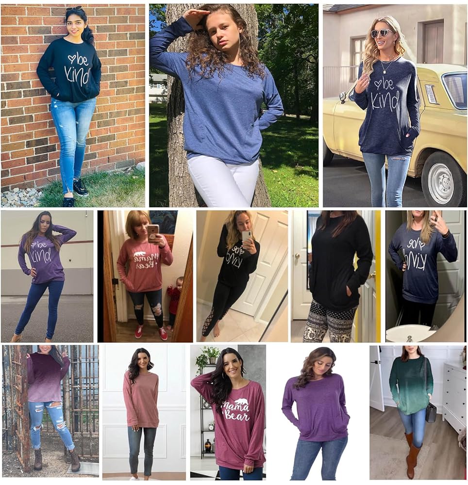 ONLYSHE Womens Casual Loose Fitting Tunic Tops Round Neck