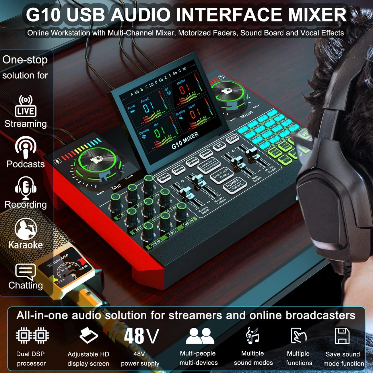 Buy USB Audio Interface with Mixer & Vocal Effects, tenlamp G10 Multi