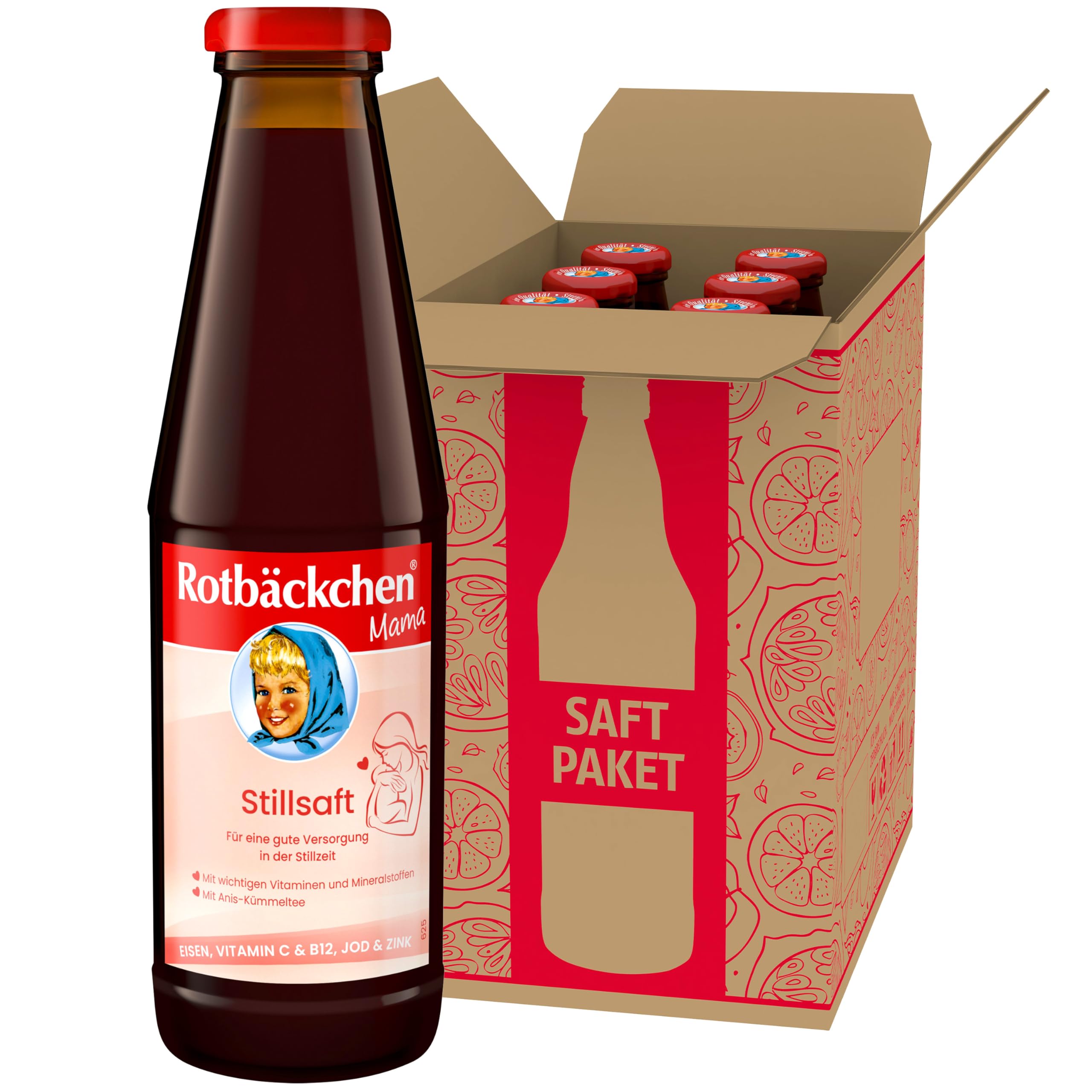 ROTBÄCKCHEN Mama Stillsaft 6er Pack (6 x 450 ml) - Mehrfruchtsaft mit Anis-Kümmeltee sowie Vitaminen und Mineralstoffen