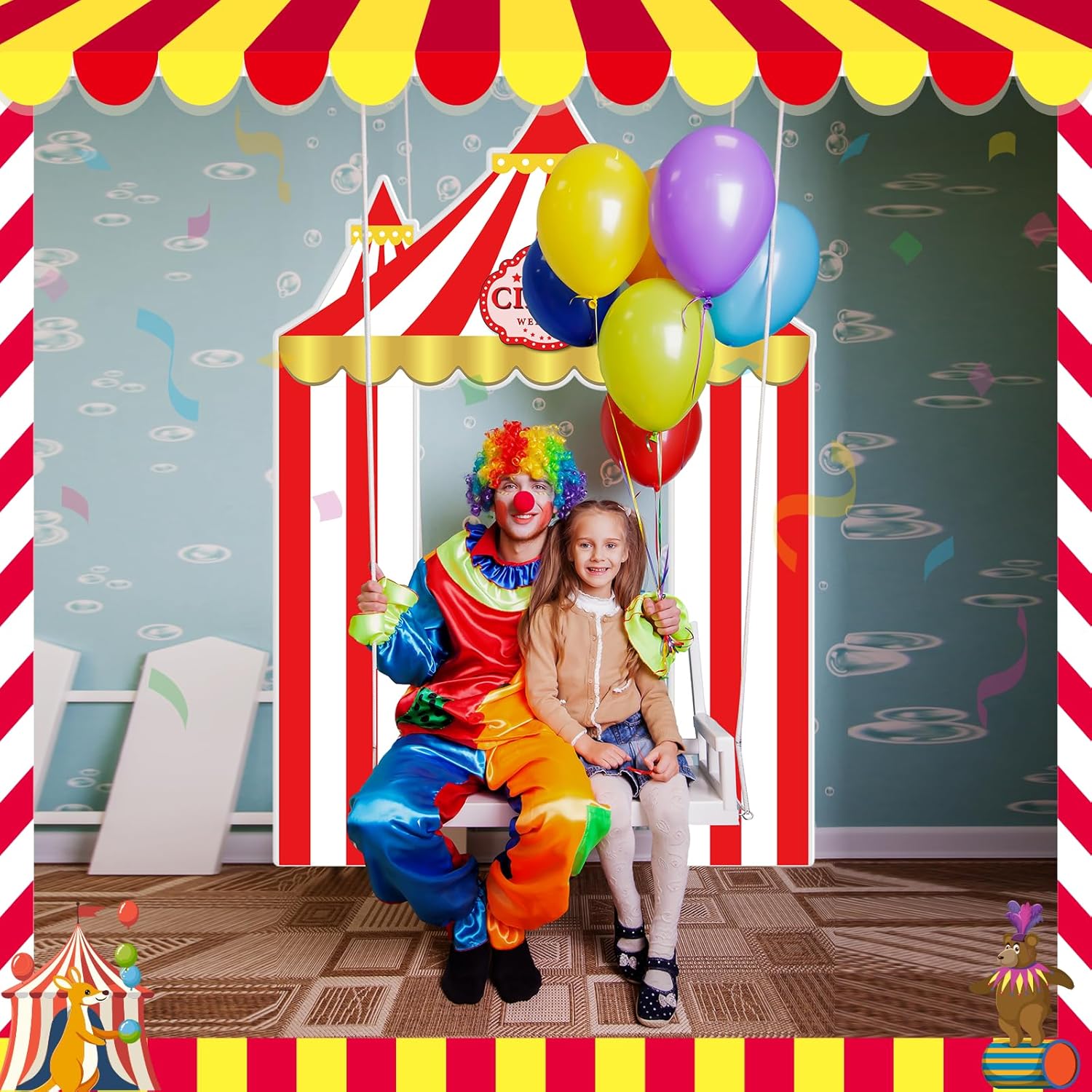 6 Feet Carnival Circus Tent Decorations Red and White Striped Awning Cardboard Cutout Stand up Life Size Photo Booth Props Entryway Door for Circus Clown Birthday Backdrop Celebration Party Supplies