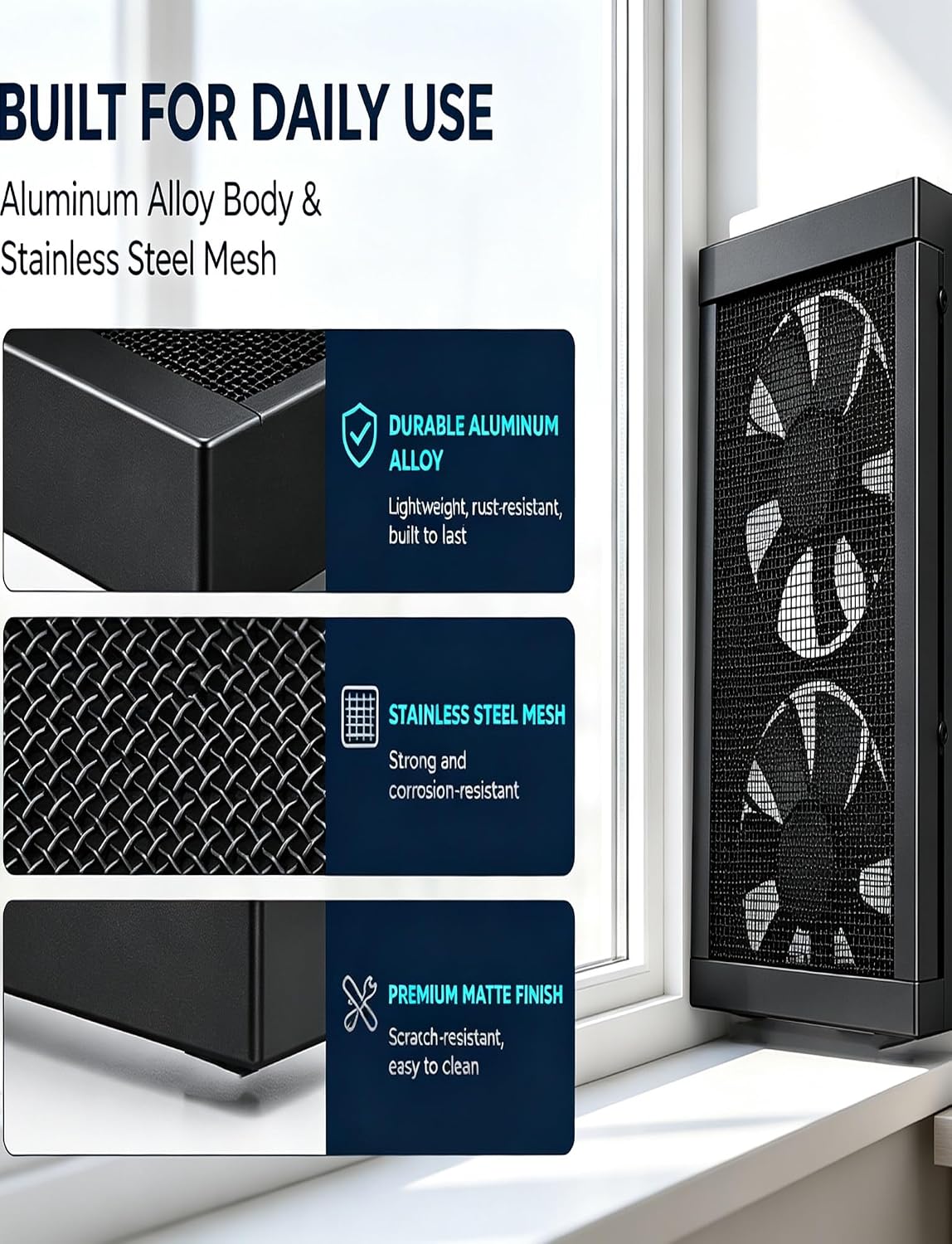 Adjustable Veal Window Fan for Sliding Windows | Bathroom, Kitchen, Bedroom, Attic Ventilation | Fits 39-43in (99-109CM) | Efficient Air Circulation, Easy Installation