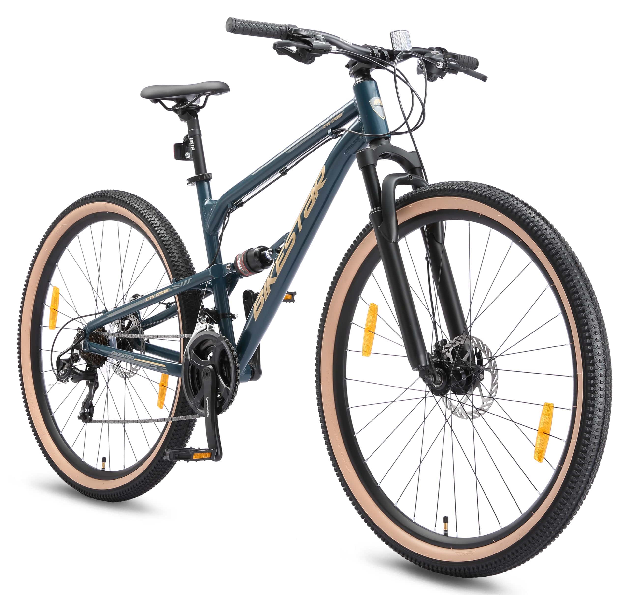 BIKESTAR VTT en Aluminium, Frein à Disque, 21 Vitesses Shimano, 26, 27.5, 29 Pouces | Mountainbike Tout Suspension Integral Cadre 16, 16.5, 17.5 Pouces