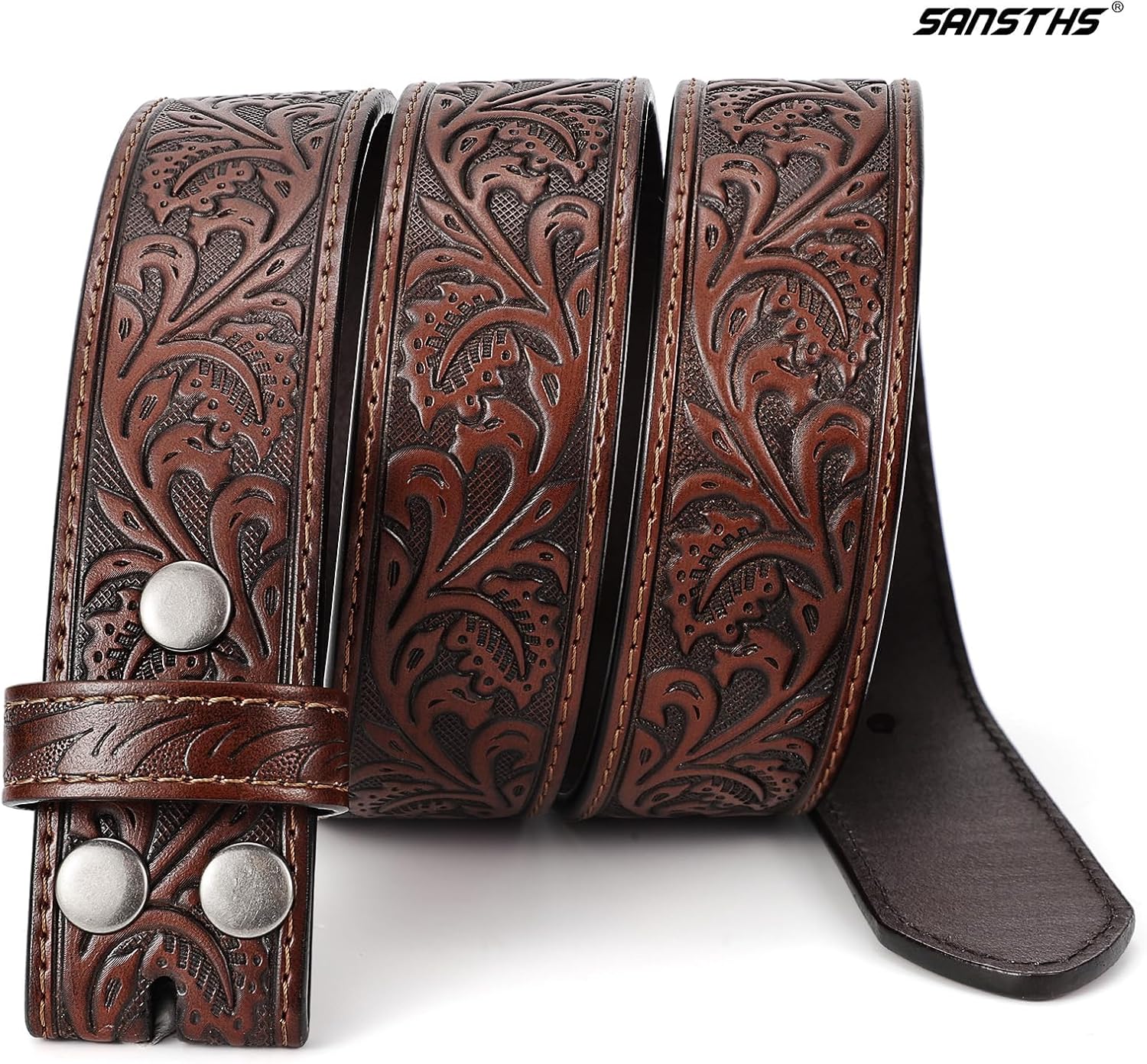 SANSTHS Western Leather Belt Strap for Men, Cowboy Belts without Buckle Cowgirl Western Strap Belt for Jeans Christmas Belts - Image 7