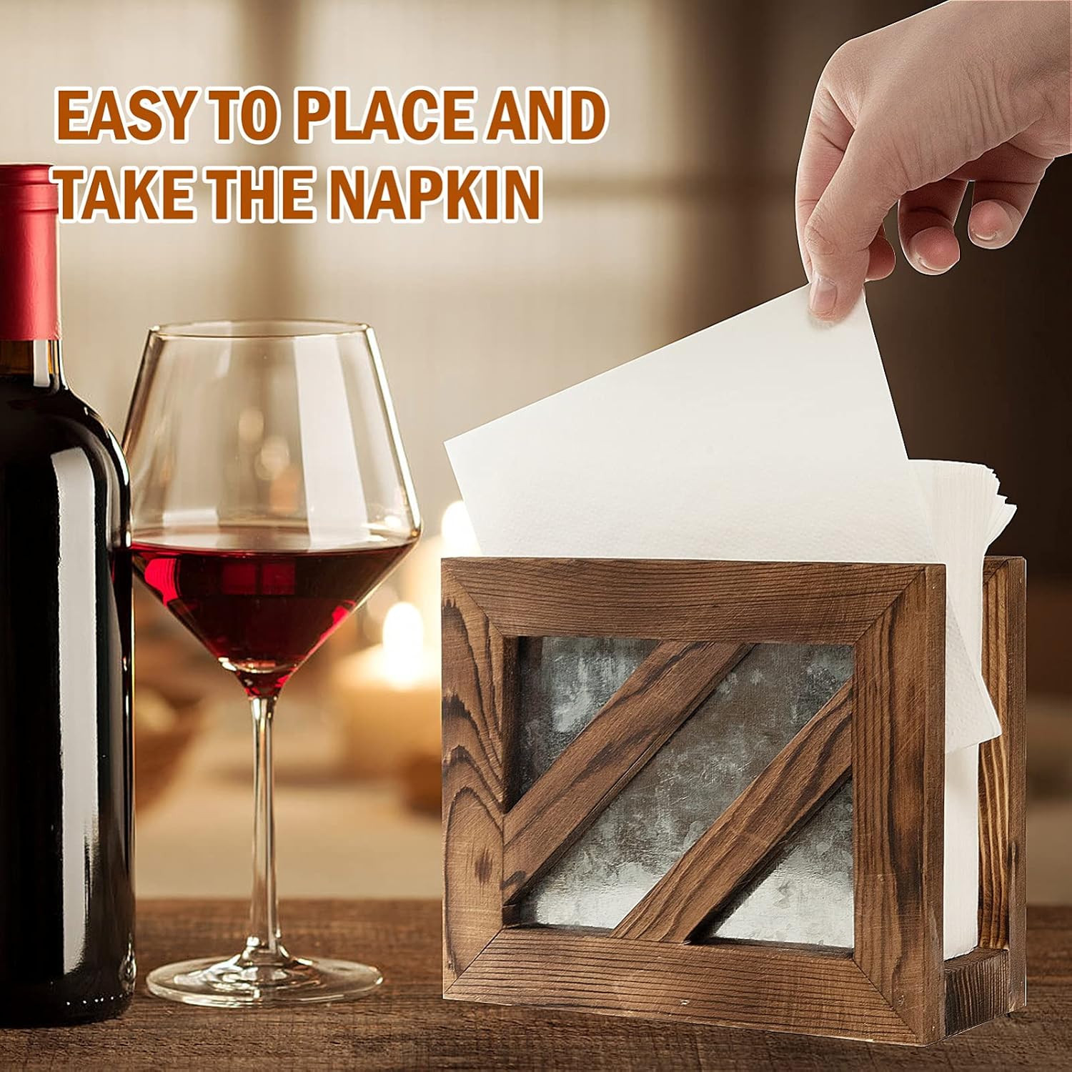 COYMOS Wooden Napkin Holder Galvanized Rustic Wood Napkin Holder for Tables Paper Napkin Holder for Kitchen, Restaurants, Gifts, Nature Vintage Farmhouse Decor (Natural Brown) : Home & Kitchen
