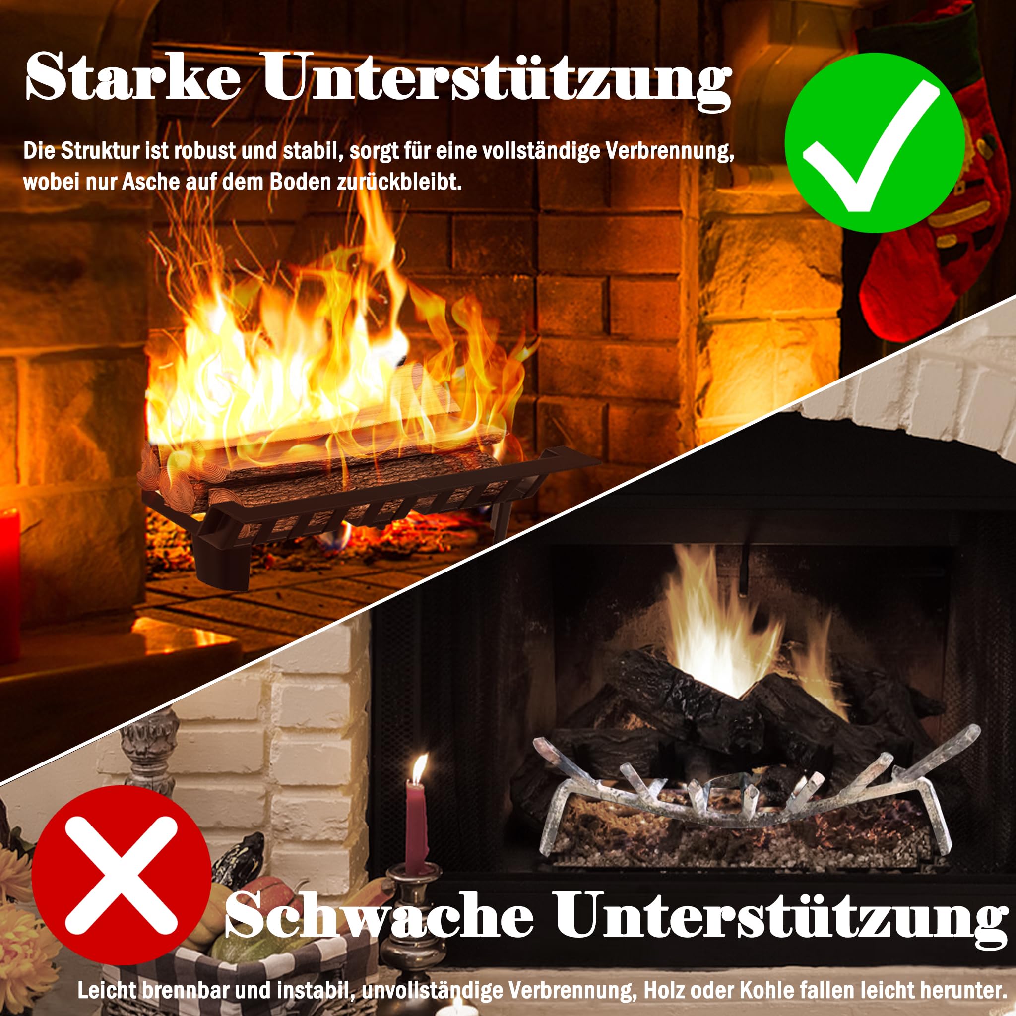 XMTECH Kaminrost Feuerrost Holzständer für Kaminholz Trapezförmigen Kaminholzständer Zerlegbar bis 800°C hitzebeständig Geeignet für Innen und Außen