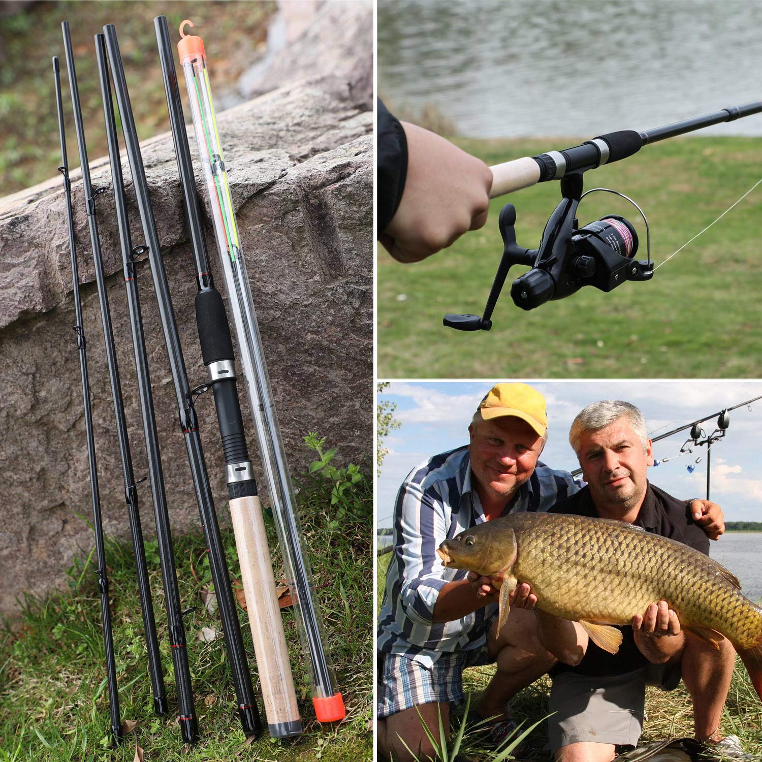 Sougayilang Baguette de avec 3 Embouts de Canne à pêche Protable Spinning Casting, Tige de Voyage, Assortiment Complet d'action