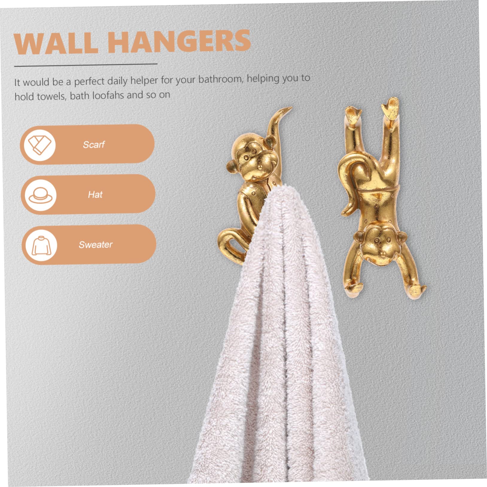 Ciieeo Ganchos de Pared 3d Forma de Animal, Resina Dorada, 1 Juego