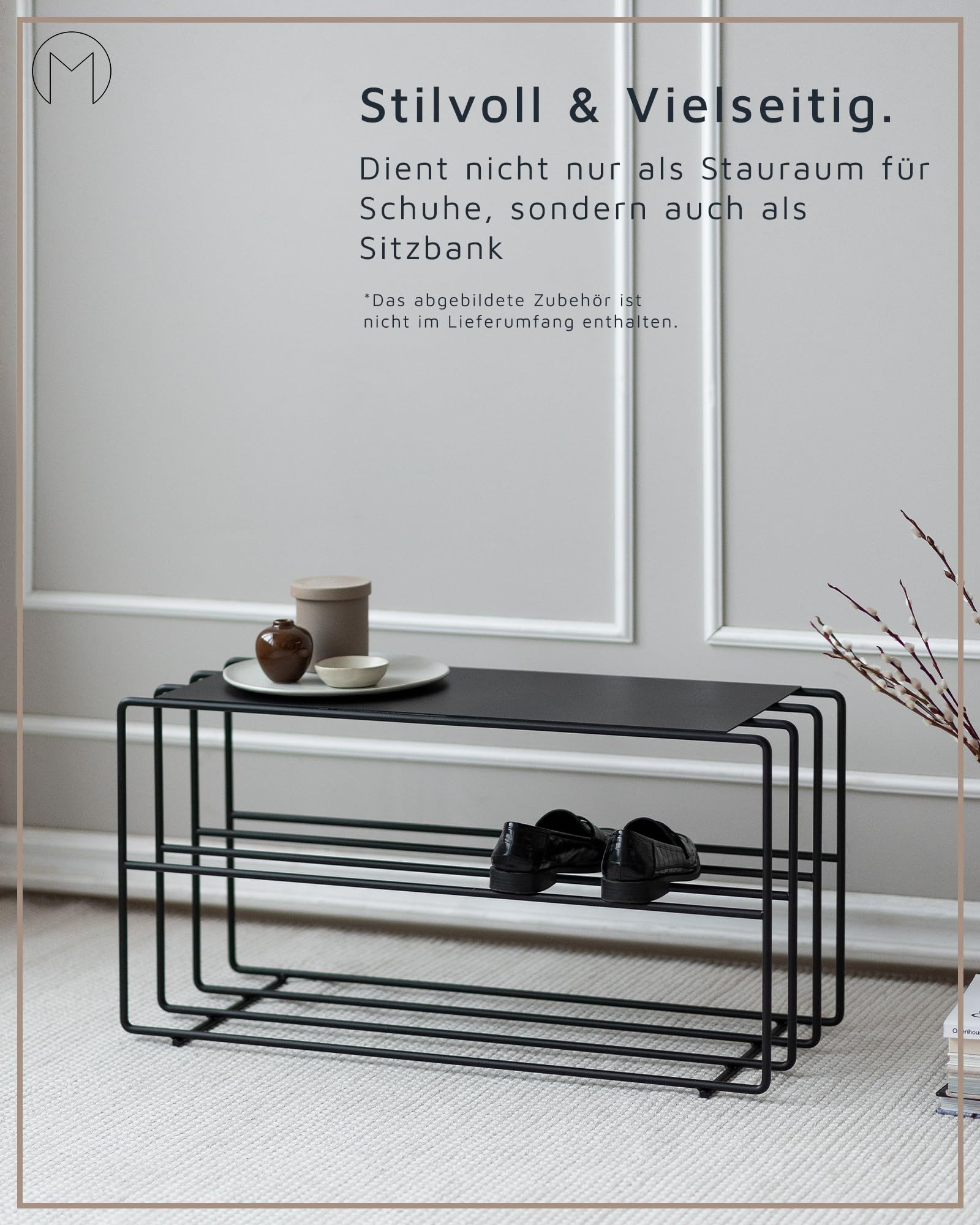 Metallbude Schuhregal NEVA Cashew - Schuhbank aus Metall - Perfekt für Deine Gaderobe - Kratz-, Stoß- & Schlagfest - 80x30x41 cm