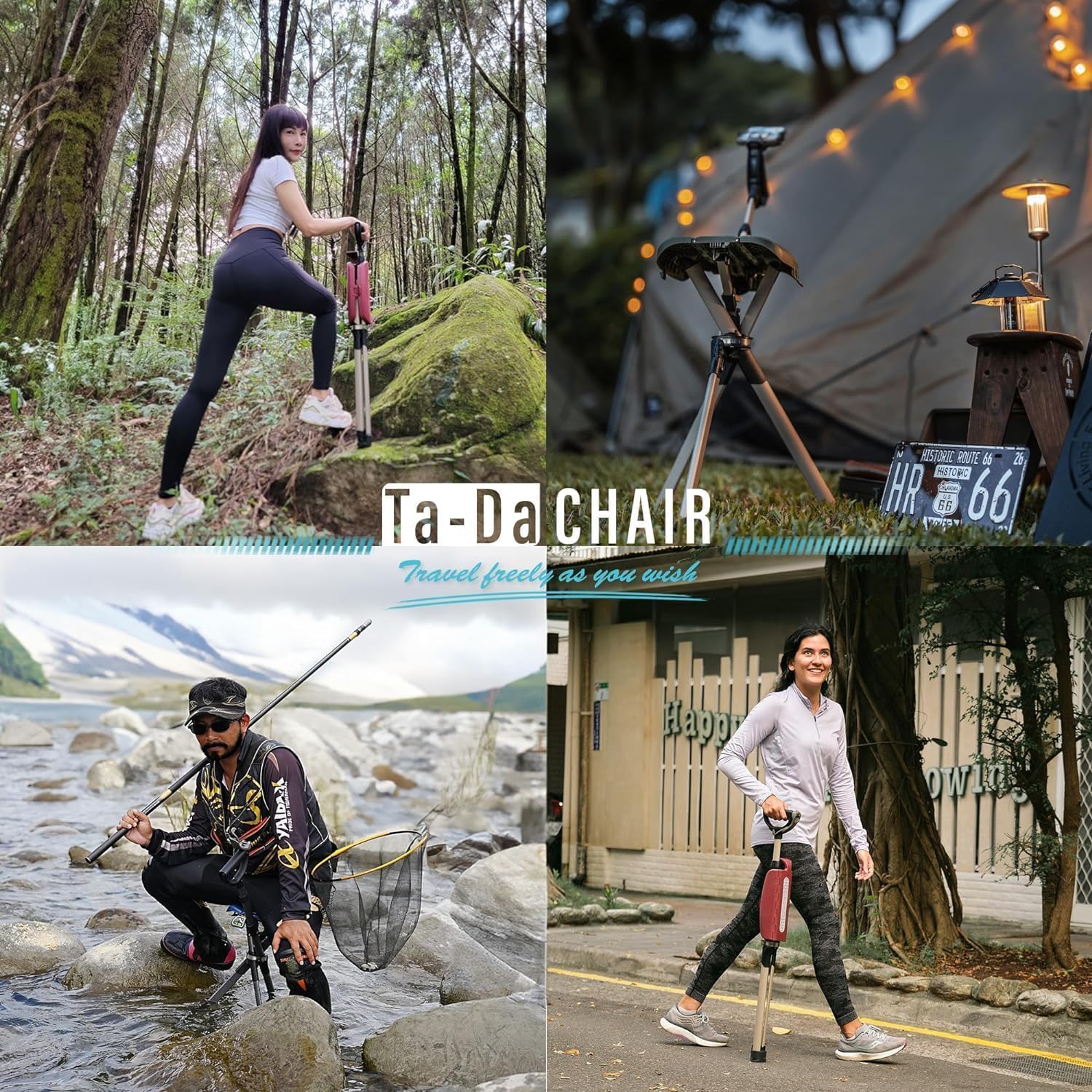 Ta-Da Chair Série 2 Pro - Canne de Marche avec siège, Cadre léger en Aluminium, Tabouret Pliable Robuste (jusqu'à 136 kg), Facile à Plier, idéal pour la randonnée et l'extérieur - Ajustable