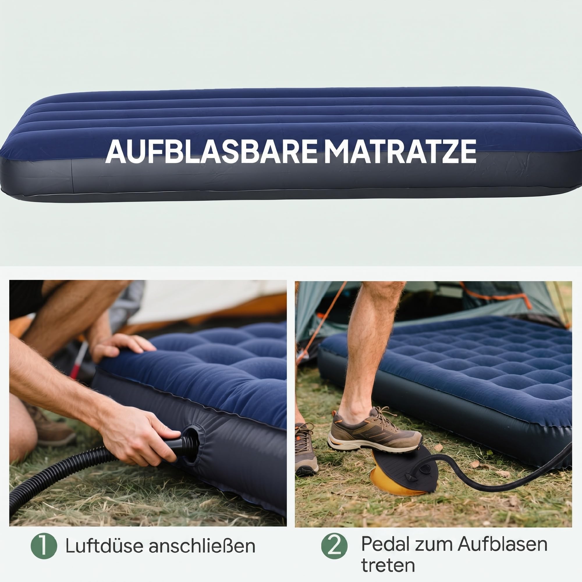 Outsunny SoBuy Feldbett mit Zelt Wurfzelt mit Luftpumpe, Matratze, Tragetasche, Schlafsack, Wasserdichtes Campingbett Extra Breit Outdoor Campingliege Dunkelgrün 193x86x160 cm bis 114 kg