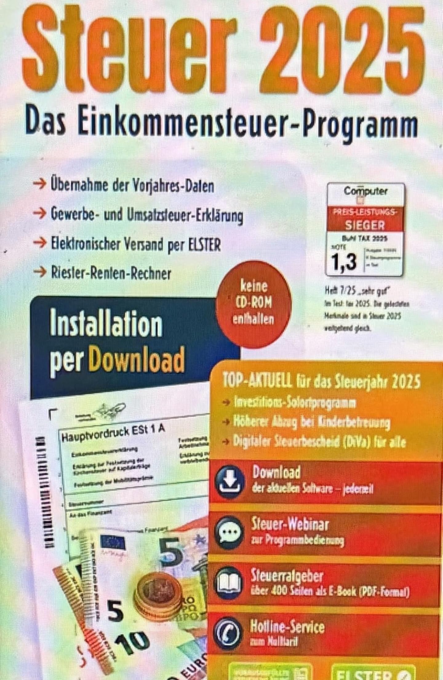 Aldi Steuer 2025 für die Steuererklärung 2025 am PC. ELSTER Klar Strukturiert Steuerprogramm Installieren ohne CD NUR AKTIVIERUNGSCODE PER MAIL