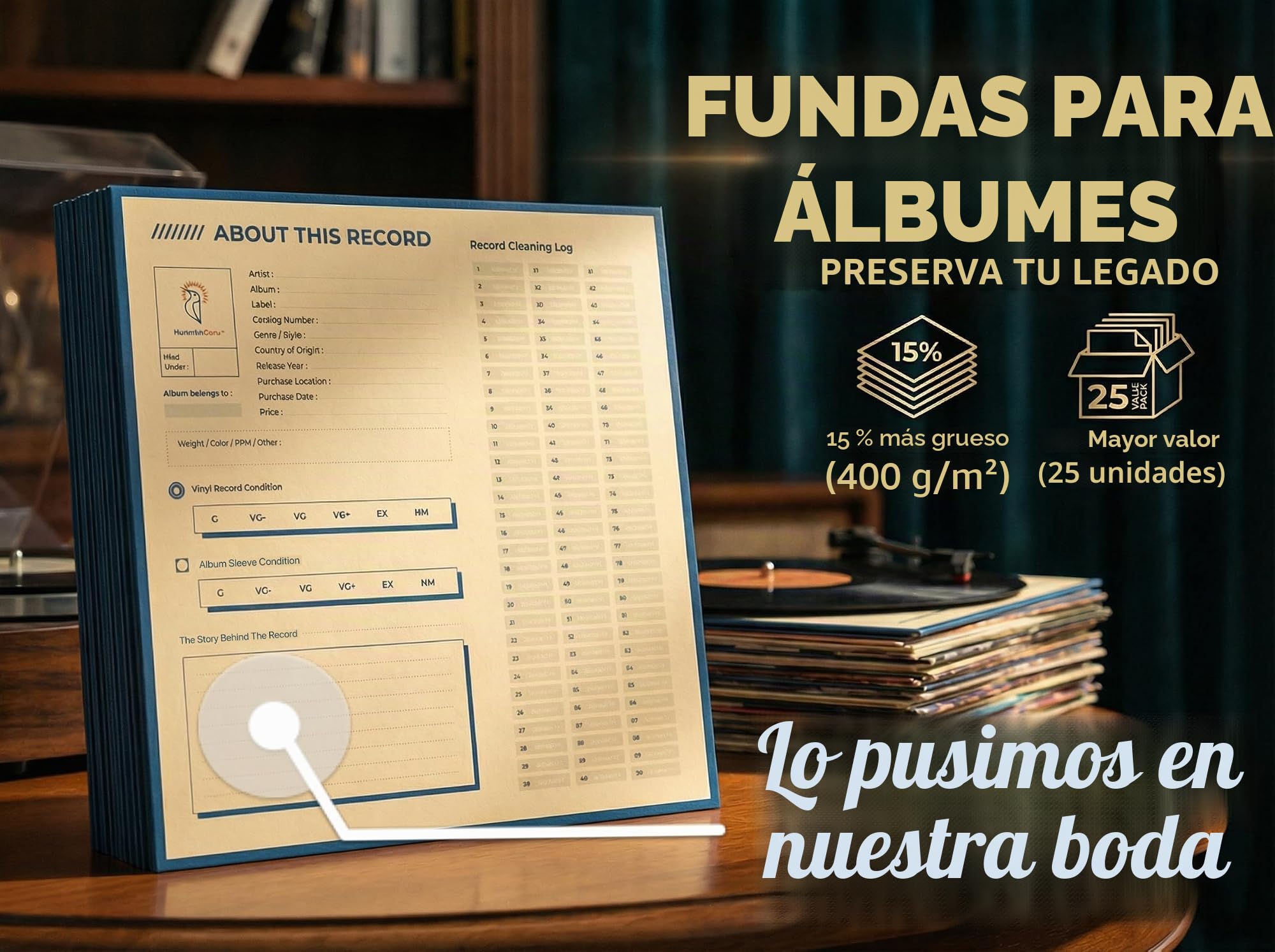 HumminGuru Fundas para Discos de Vinilo de 12 Pulgadas, Cartón de 400 g/m², Fundas de Cartón en Blanco para Reemplazar la Carátula del Disco, 5LB, Paquete de 25 Unidades (Cubiertas de Discos, 12")