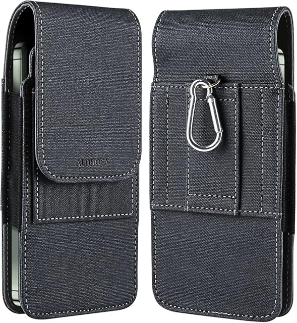 Aldhofa phone pouch with Belt Clip Compatible with iPhone 13 Pro 12 Pro 11 Pro XR 6 7 8 Plus,Vertical Belt Clip Phone Pouch for Samsung S20 S21 FE S10 A51 PU Leather Cell Phone Pouch-Space Black