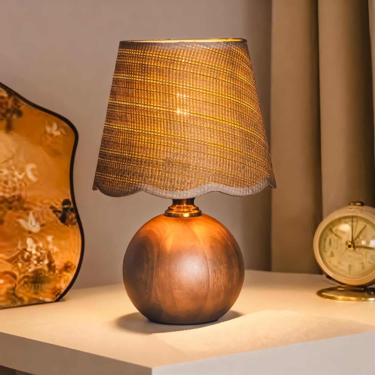 Table Lamp with Wooden Base Fabric Lampshade,Desk Bedside Small Lamps with 6ft Power Cord, 110V Plug, Dimmable E26 Socket (Bulb Included) for Living Room Night Stands Bedroom