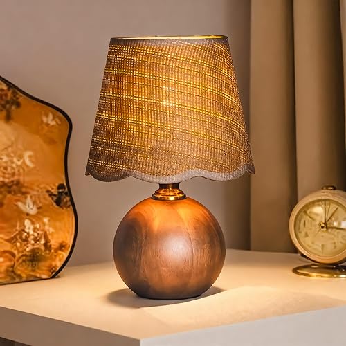 Lámpara de mesa pequeña, lámpara de mesa de noche con base de madera, pantalla plisada blanca, lámpara de noche moderna para guardería, habitación