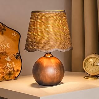 Table Lamp with Wooden Base Fabric Lampshade,Desk Bedside Small Lamps with 6ft Power Cord, 110V Plug, Dimmable E26 Socket (Bulb Included) for Living Room Night Stands Bedroom
