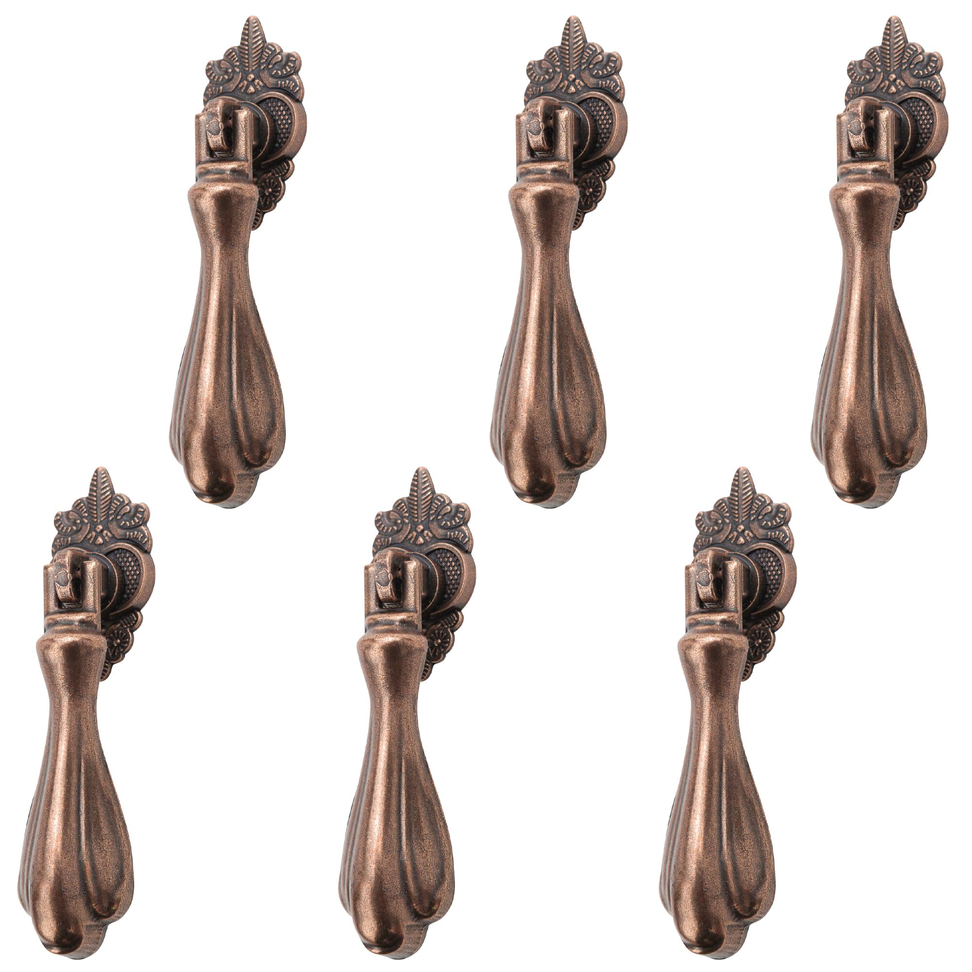 Decornaddecor Dixie Antique Copper Brass Vintage Traditional Retro Teardrop Pull Swing Ring Cabinet Door Knobs (Antique Copper, 6 Pack)