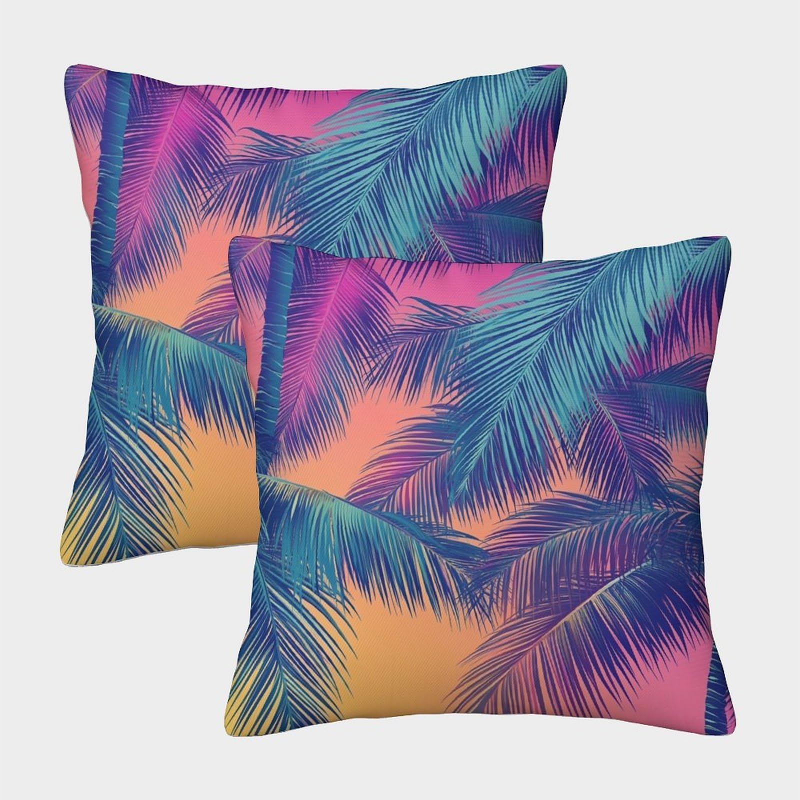 kaiyun 2 Pack Palm Trees,Colorful Tropical Plants Personalised Cushion Cover Home Sofa Decoration 40x40cm Pillow Covers