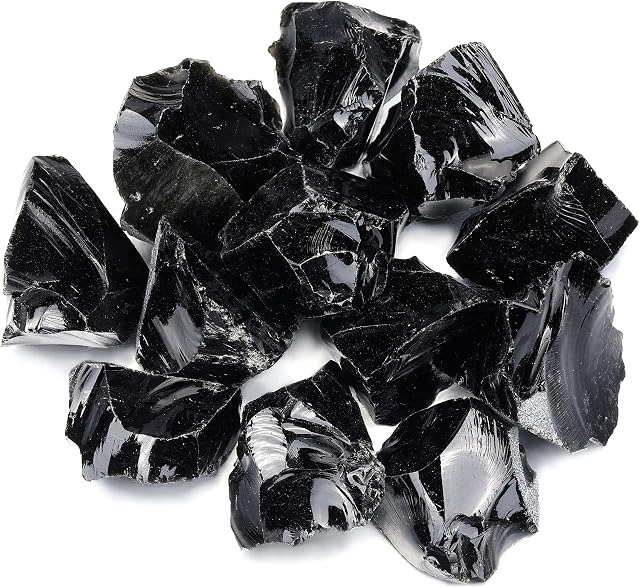 JSDDE Natural Black Obsidian Crystals Rough Raw Gemstone Reiki Healing Crystal Meteorite Raw Quartz Stone for Chakra Balancing Meditation Collection (2-4cm/230g)