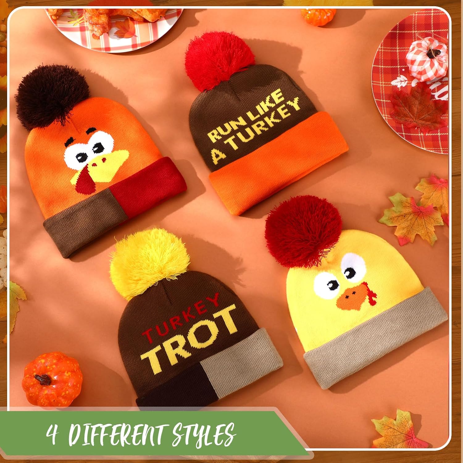 Liitrsh Thanksgiving Turkey Beanie Hats Turkey Trot Running Hats Knitted Caps for Thanksgiving Winter Costume Accessory