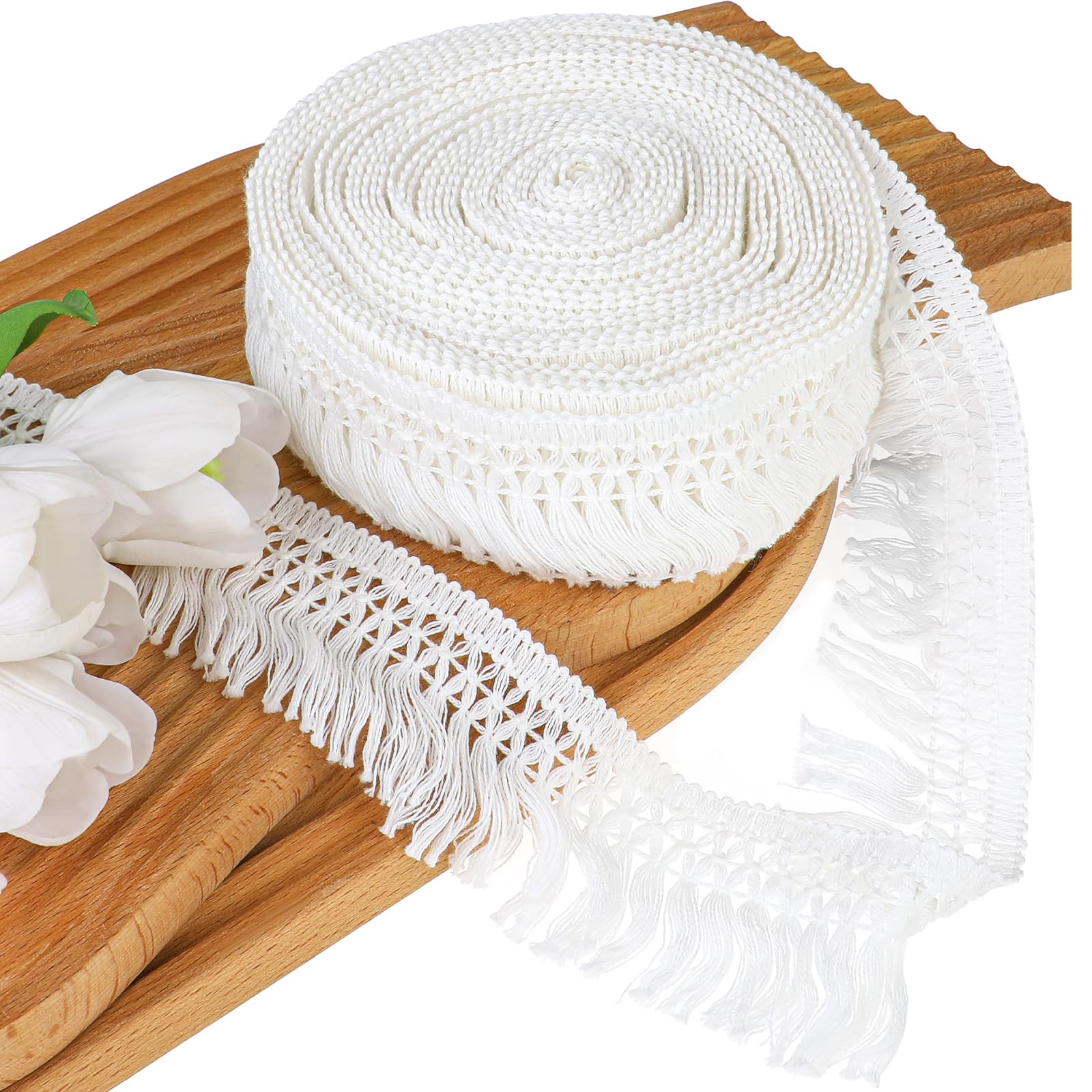 10 Yards 2.3'' Wide Cotton Tassel Fringe Trim Sewing Fringe Trim Boho Long Fringe Trim for Clothes Lamp Shade Curtain Dress Crafts Accessories Home Decor(White)