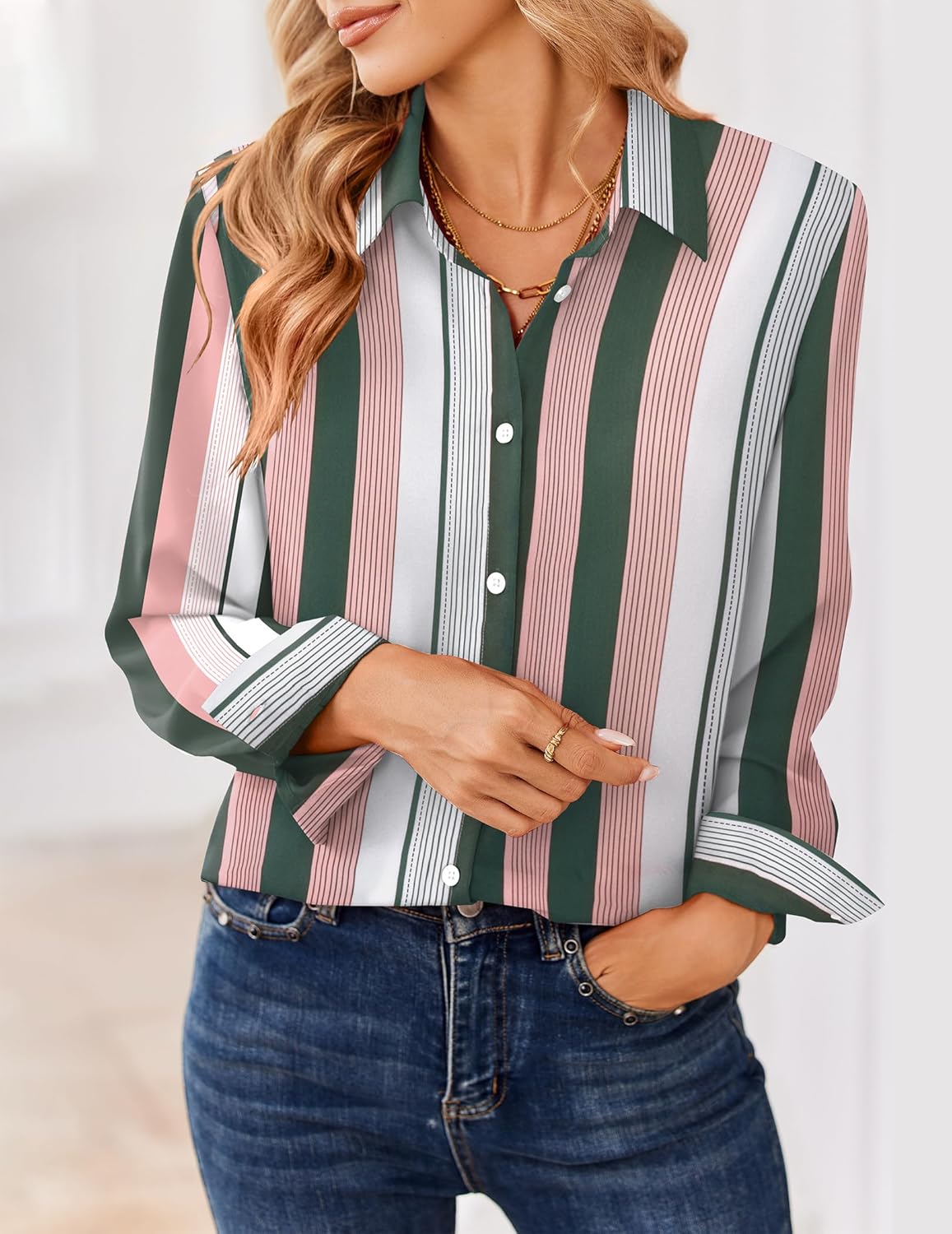 Zeagoo Women Blouses Chiffon Long Sleeve Button Down Shirts Business Causal Dressy Work Top V Neck Summer Spring Clothes - Image 2