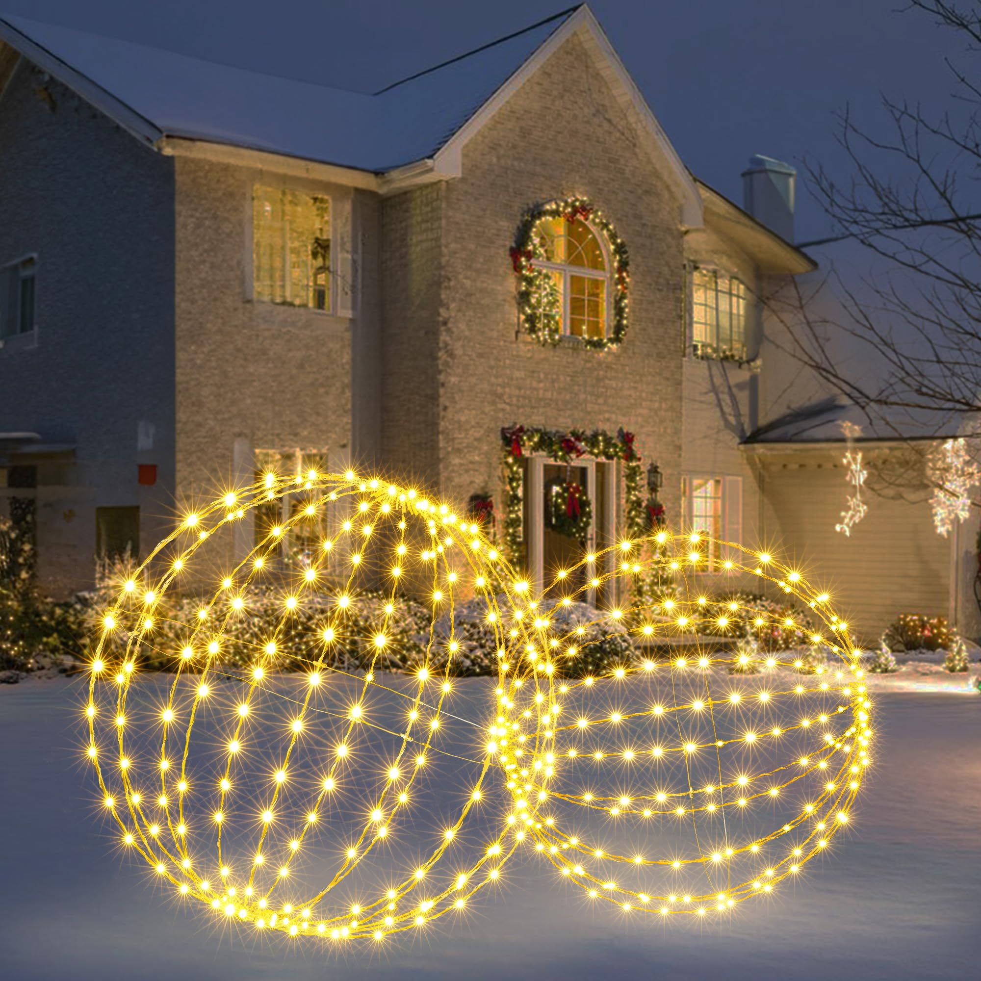Joomer Weihnachtsbeleuchtung Außen Strombetrieben Groß 2 Stück Warmweiß | Hängende Kugel Lichter Timer 50cm 288 LED + 45cm 256 LED Weihnachtsdeko Innen 8 Modi Wasserdichte für Garten Party Wohnzimmer