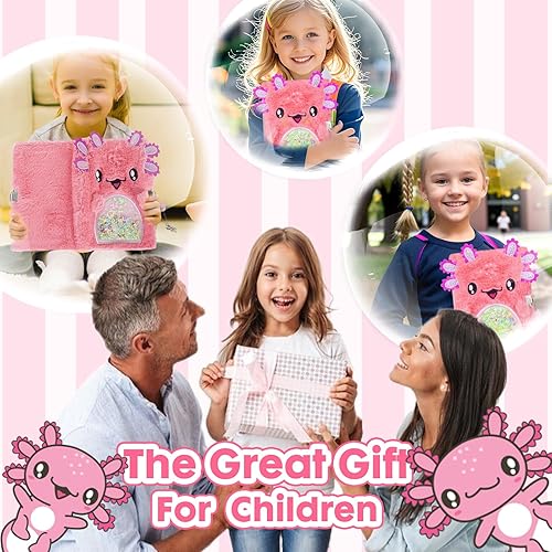 Miniatura 6 de Diario de ajolote para niñas con cerradura, juguetes de ajolote de felpa, regalo para niñas adolescentes, cuaderno de escritura para niños, regalos