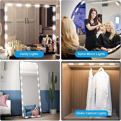 Miniatura 6 de LPHUMEX Kit de luces LED Hollywood Glam de 10 pies con 14 pies, luces regulables para iluminación de espejo de pared de baño, enchufe con fuente de