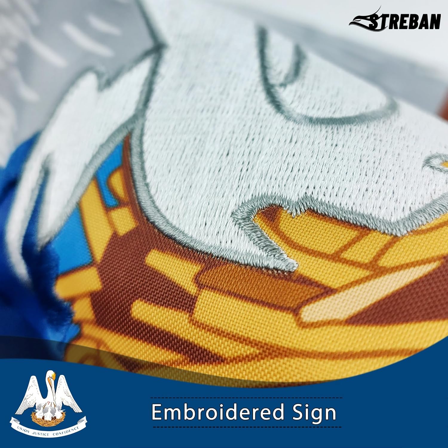 Louisiana Flag 3x5 Outdoor - Embroidered Design Heavy Duty Polyester LA Flag with Sewn Stripes, Brass Grommets - Image 3