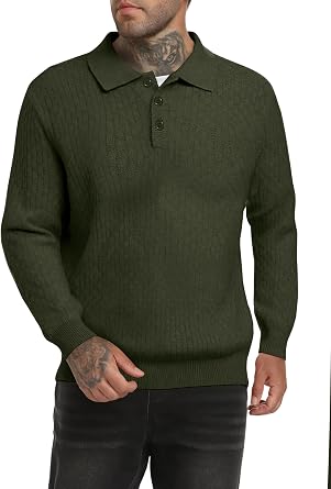 Mens Sweater Pullover Long Sleeve Knitted Polo Shirts Casual Winter Sweater Hoodies