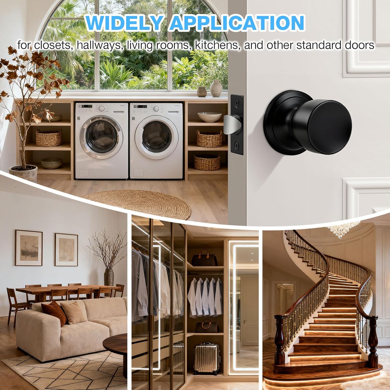 6 Pack Black Door Knobs Interior, Tulip Closet Door Knob Black Interior Door Knobs Matte Black Passage Door Knobs for Bedroom or Bathroom Interior Doorknobs Non-Locking Indoor Door Knobs