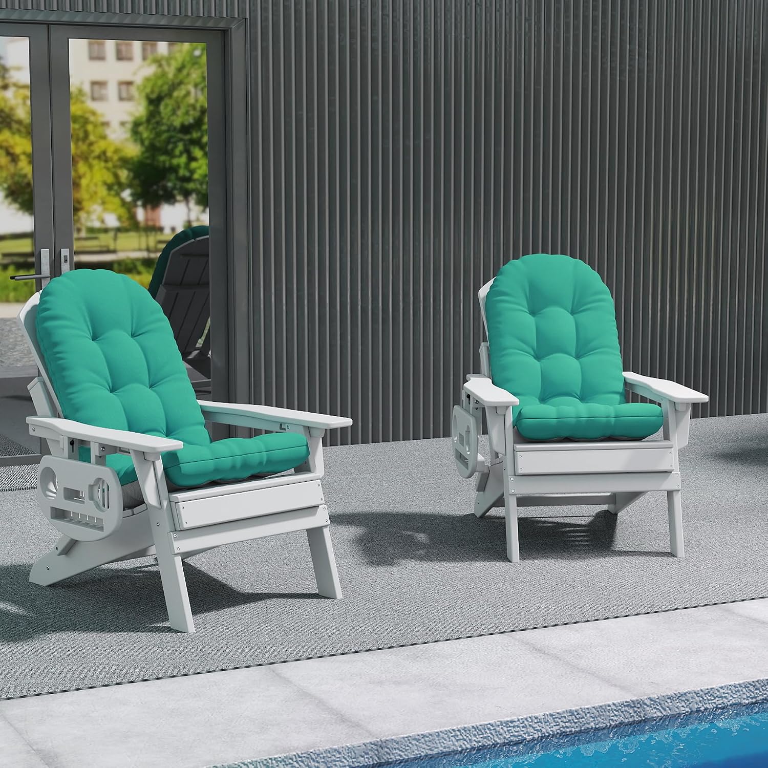 FOOWIN Adirondack Chair Cushion Set of 2, Thickened Rocking Chair Cushion,48.5×20.8×5.12 Inches,High Back Patio Cushions with Ties, Waterproof & UV-Protected, for Indoor and Outdoor,Green
