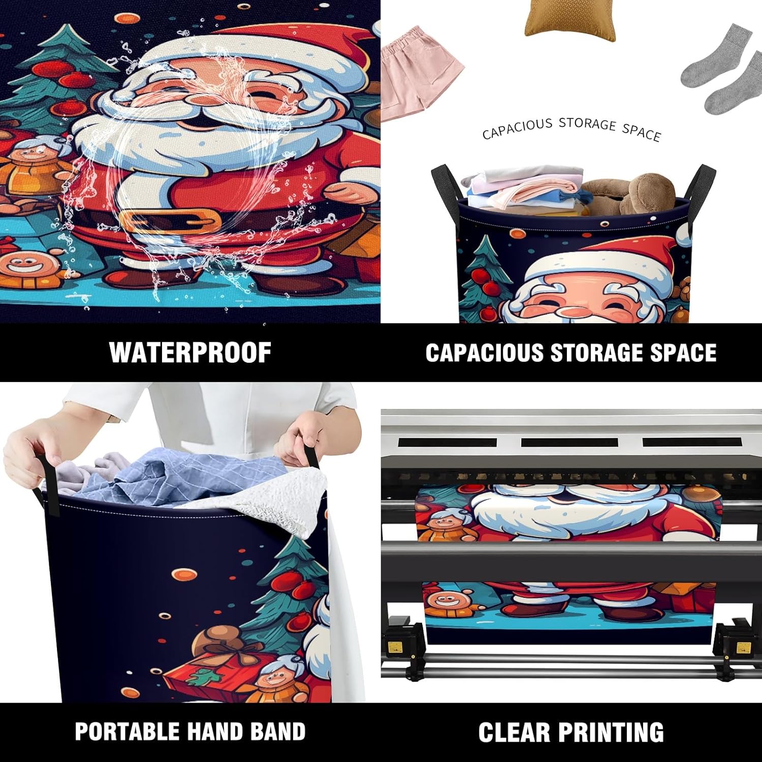 Dark Blue Santa Clause Toys Large Laundry Hamper Foldable Waterproof Dirty Clothes Basket Dorm Clean Laundry Baskets