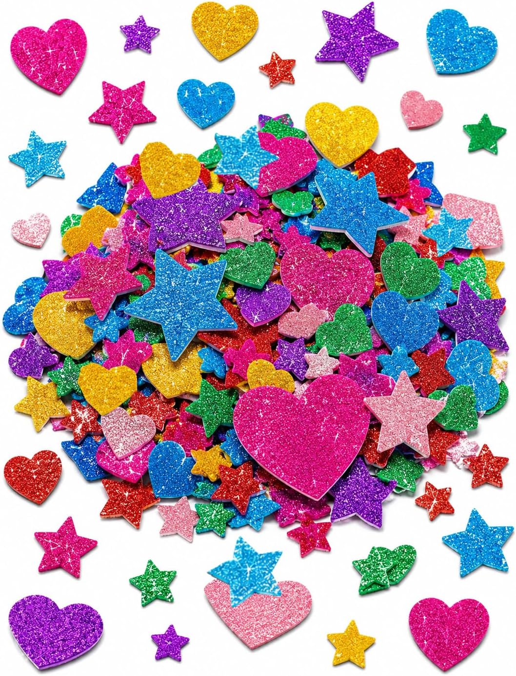Glitter Foam Stickers,Foam Stickers for Crafts,Scrapbook Supplies | 2050PCS Colorful Glitter Foam Stickers,Self-Adhesive Heart & Star sparkle craft stickers for DIY Greeting Cards, Scrapbooking