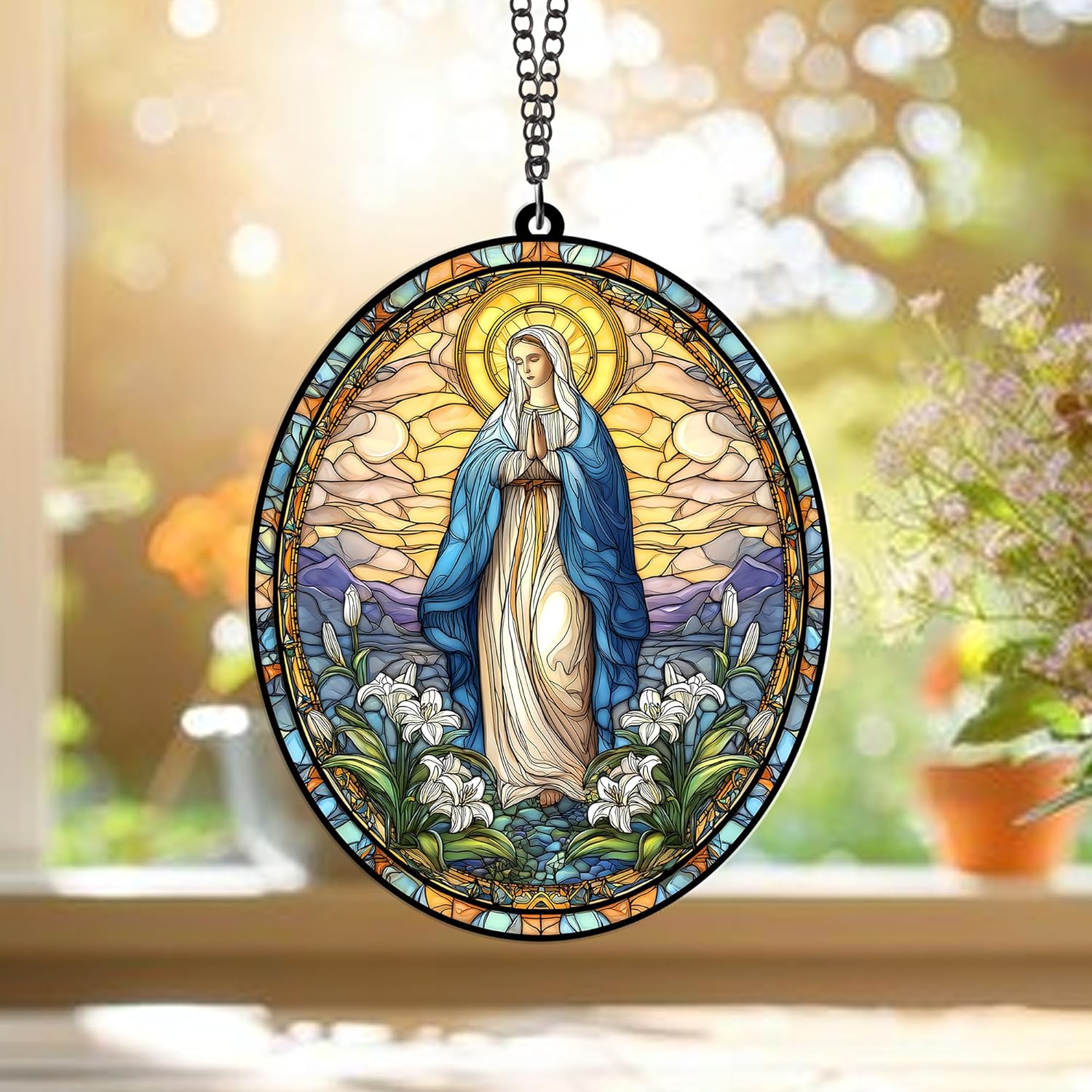 Virgin Mary Suncatcher – Suncatcher Catholic Hanging Ornament - Religious Christian Decor, Blessed Mother Gift, Holy Window Art for Home or Church, Christmas Tree Ornament Decor (Sun-53) - Image 2