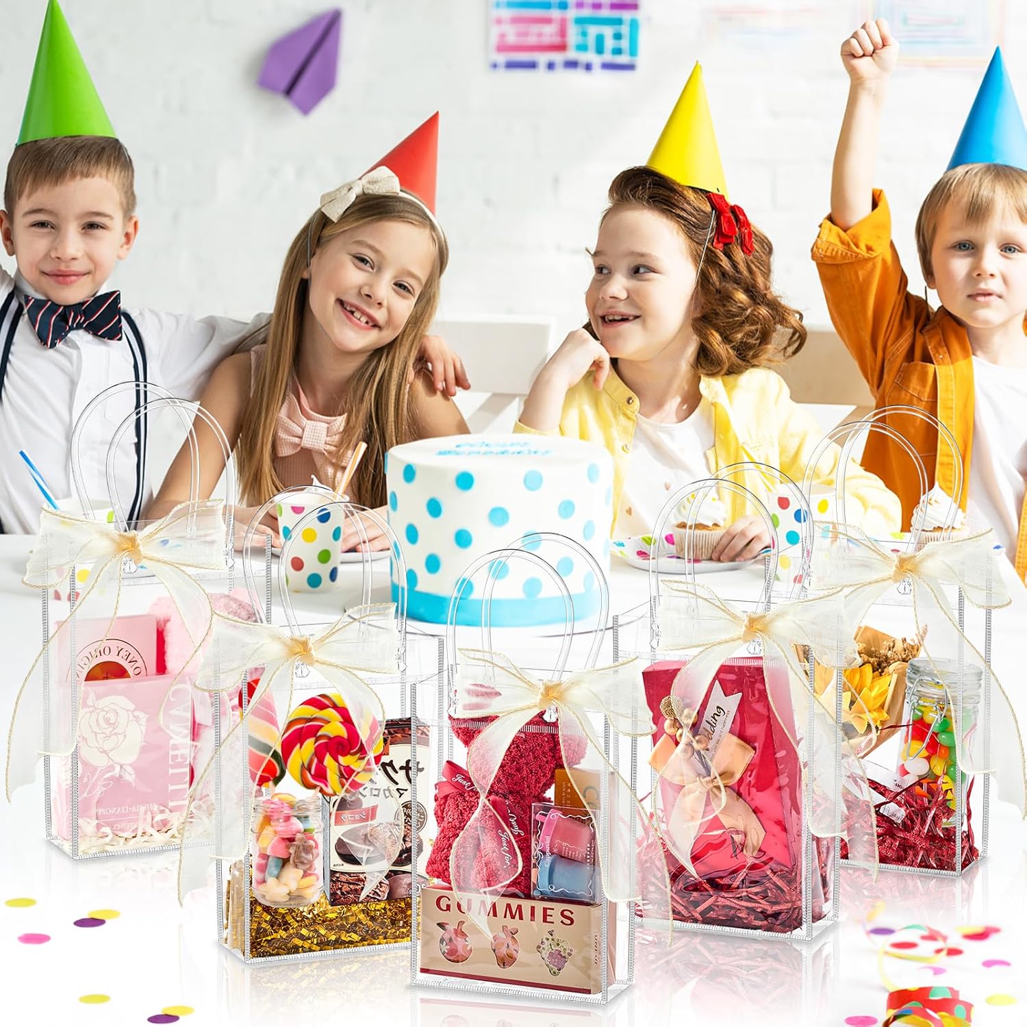 Ohuimrt 30 PCS Clear Plastic Gift Bags with Handles, 4.9 x 7.5 x 3.15 Inches Reusable Party Favor Bags with Ribbon Transparent Gift Wrap Bags Bulk for Weddings Birthdays - Image 6