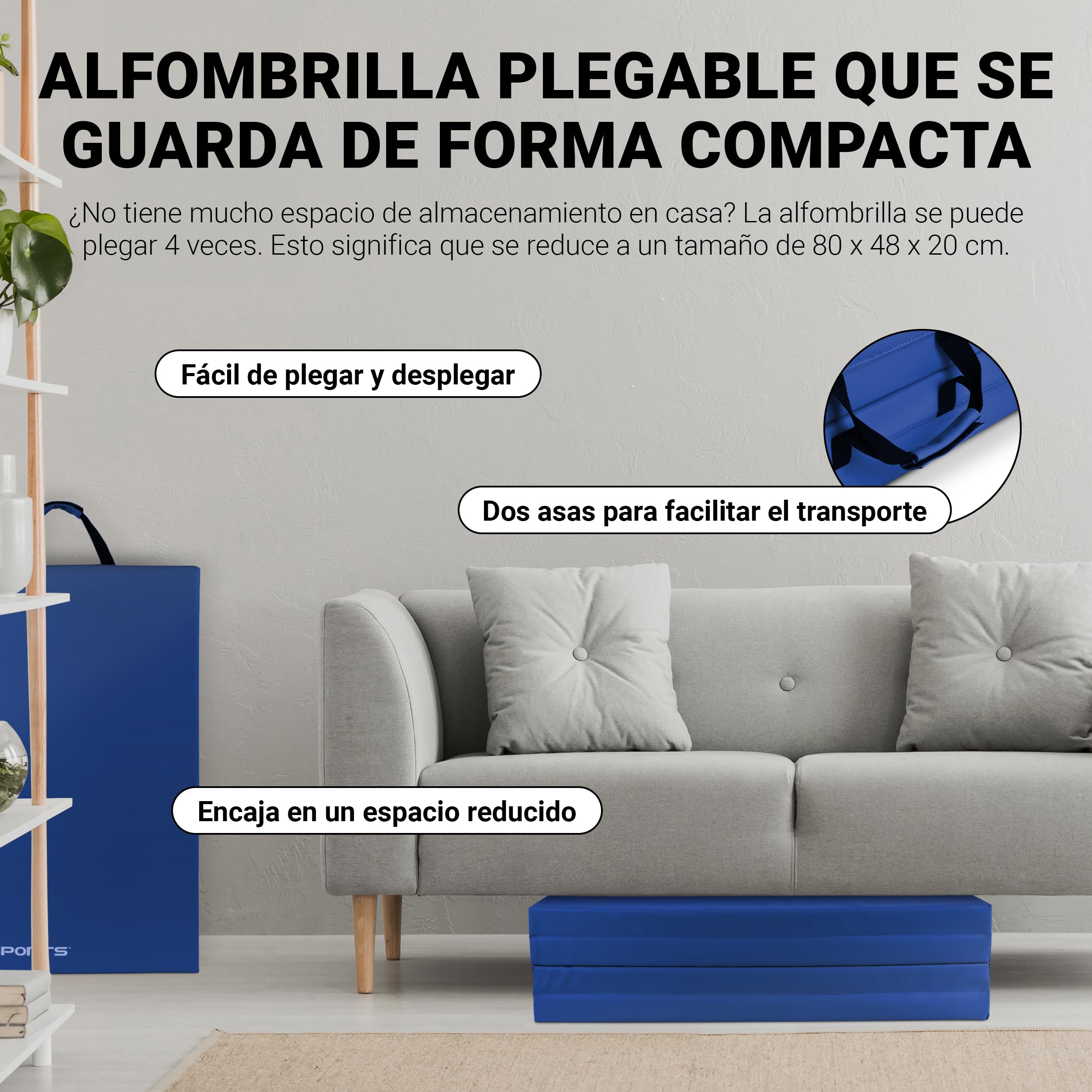 MSPORTS Esterilla de gimnasia plegable 190 x 80 x 5 cm para casa y niños