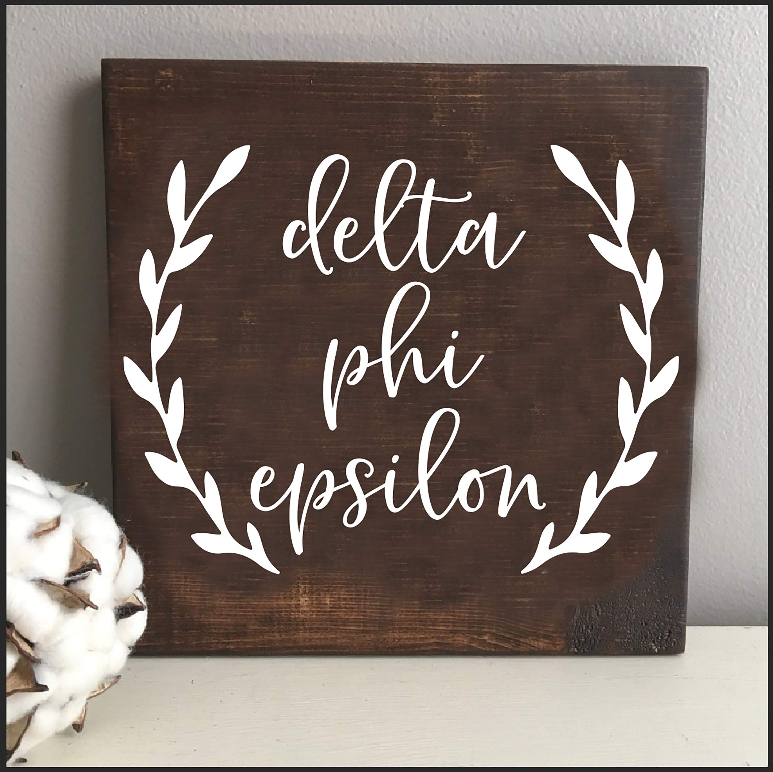 Sorority ShopSorority Shop Delta Phi Epsilon Square Wood Signs with Olive Leaves