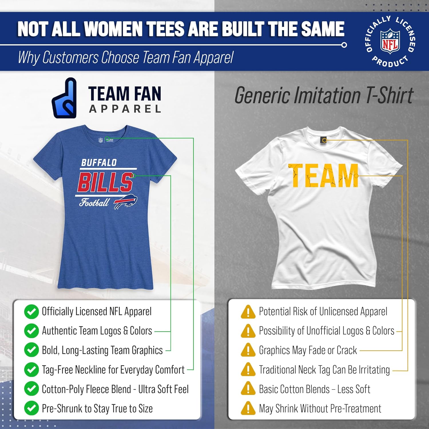 Team Fan Apparel NFL Gameday Women's Relaxed Fit T-Shirt - Rib Neck Contour - Tagless Short Sleeve Tee - Stay Cool & Stylish (Buffalo Bills - Royal, Medium) - Image 2
