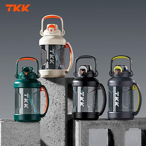 Miniatura 8 de TKK Botella deportiva de medio galón con popote y tapa 2 en 1, apta para lavavajillas, sin BPA, a prueba de fugas, botella de plástico Tritan de