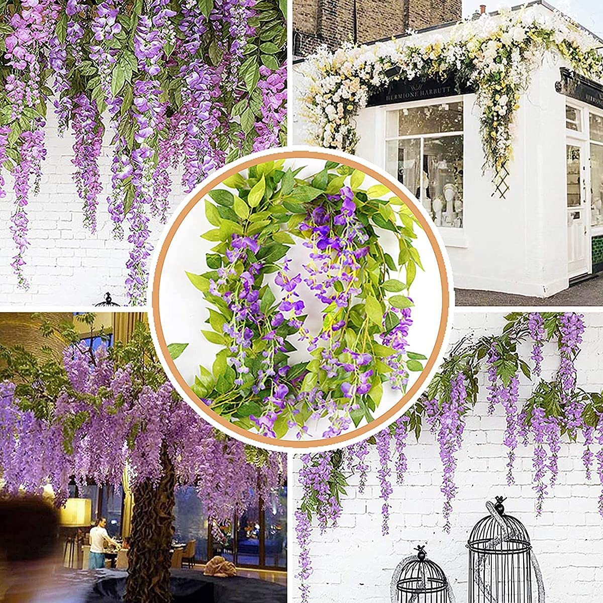 2 pezzi di vite di fiori artificiali 2M/6,5 piedi di glicine finti appesi ghirlanda di fiori di vite per la decorazione della parete decorazione della festa in giardino di nozze della casa