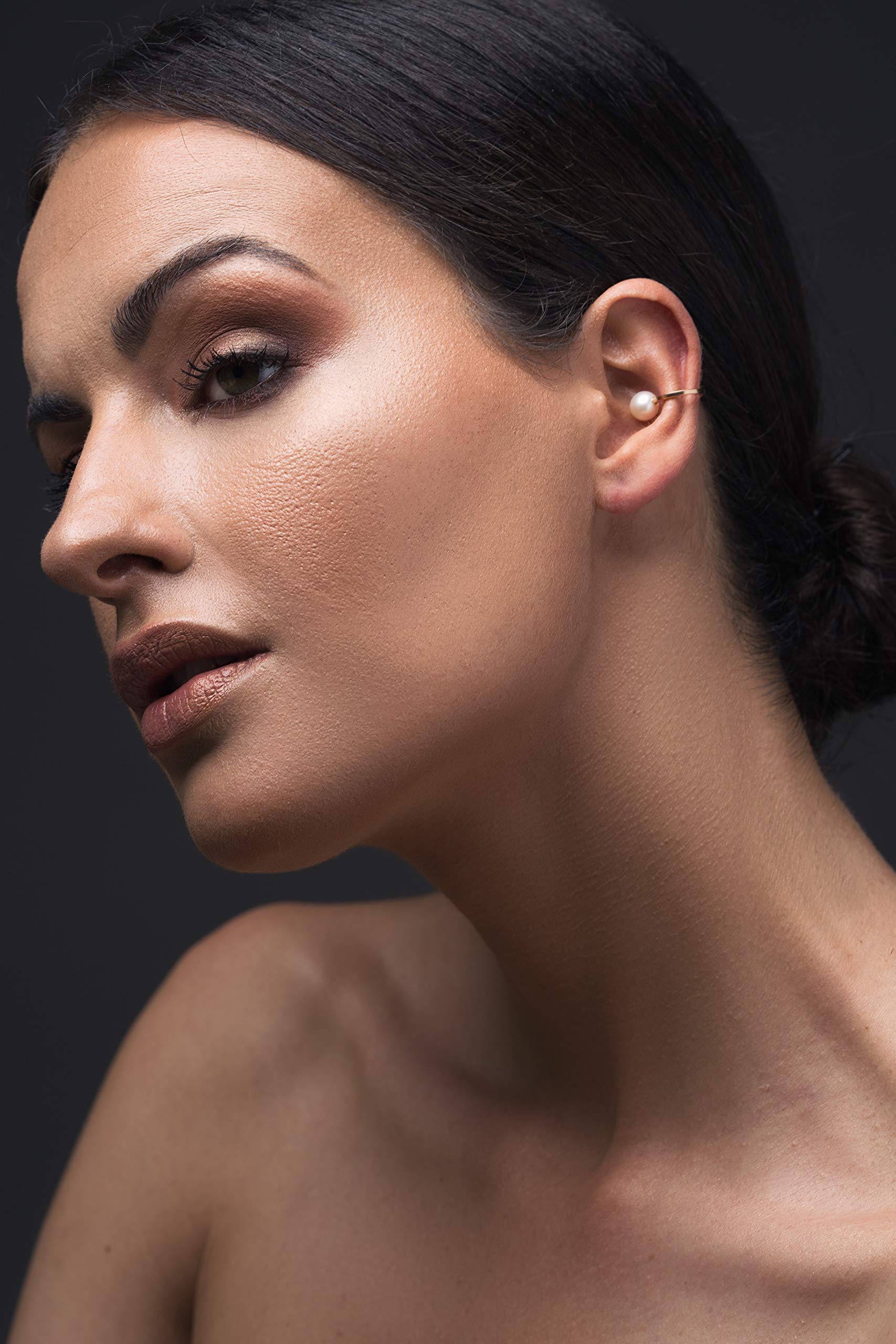 Minimalistischer Ear Cuff Ohrring ohne Ohrloch - 925 Sterlingsilber - Mit weißer Süßwasserperle 7mm - Elegant - Nickelfrei Hypoallergen - Kein Piercing - Einzelner - Handmade by Emmanuela