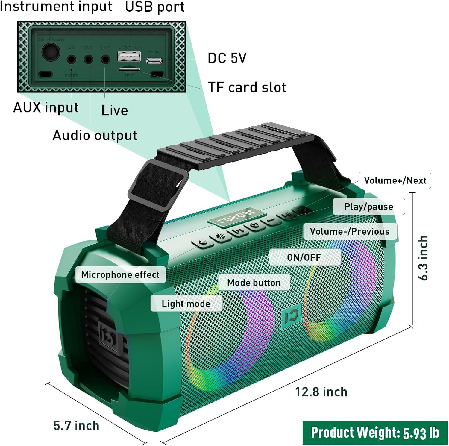 SHIDU 60W Portable Bluetooth Speaker with Wireless Microphone Party Microphone and Speaker Set for Outdoor, Bluetooth Boombox with 5 Lights /3 Sound Effects/UHF Microphone/Deep Bass/TF/U-Disk